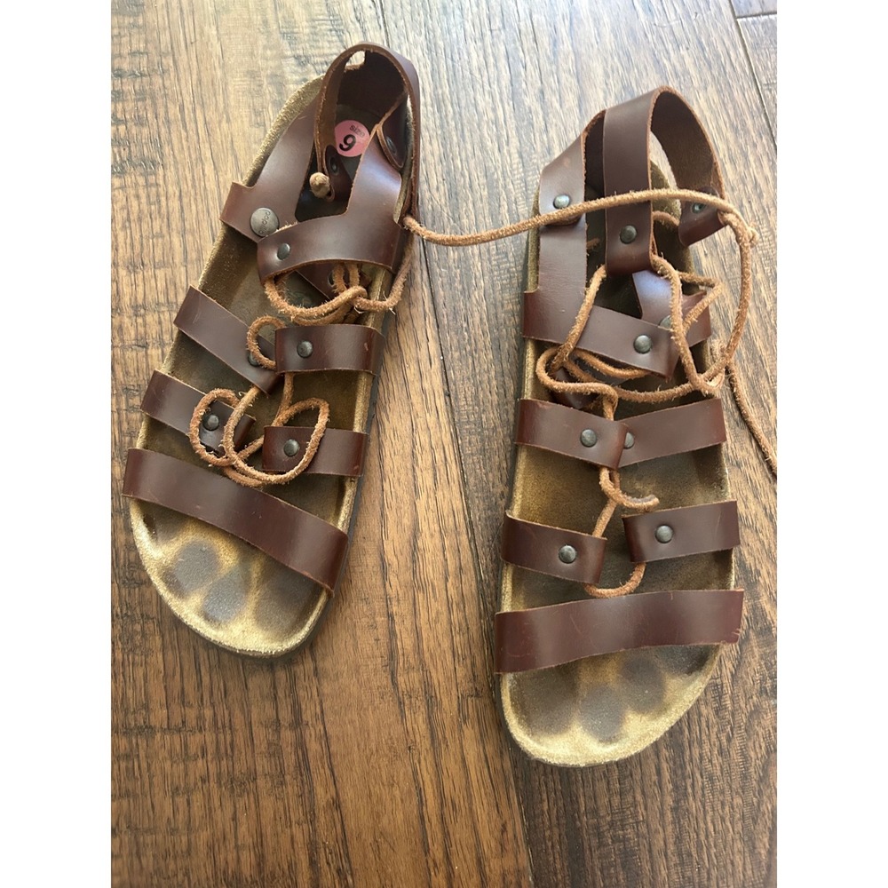 Papillio by Birkenstock Brown Leather Gladiator Lace Up Sandals Womens 9 40